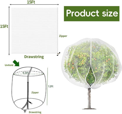 2Pcs 10X10ft Fruit Tree Netting Covers for Birds and Squirrels –Bird Nets for Fruit Trees with Zipper and Drawstring, Extra Large Durable Mesh Garden Netting to Protect Fruit Trees