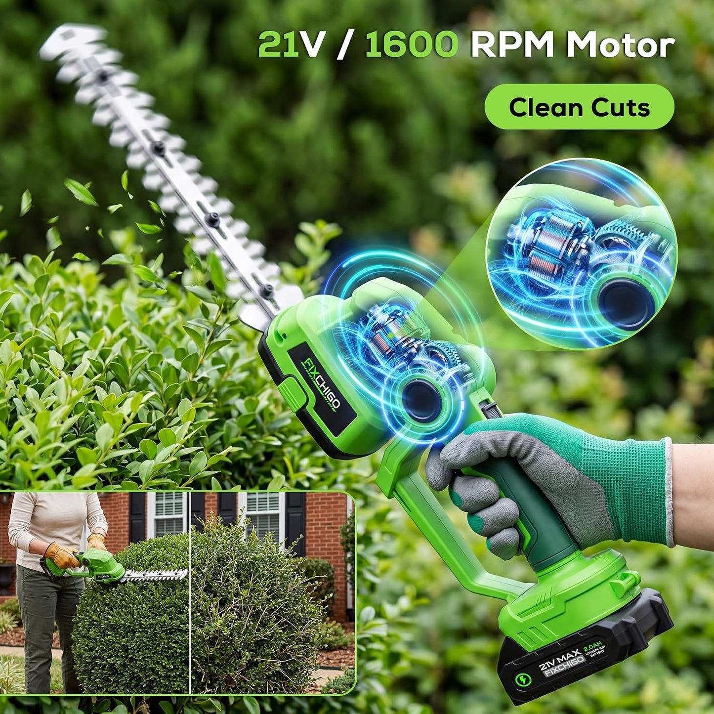 21V Cordless Hedge Trimmer, 2 in 1 Handheld Bush Trimmer Compatible with MAKITA 21V Battery(Battery not Included), Electric Grass Shear for Garden Yard Lawn Care, Powerful & Lightweight