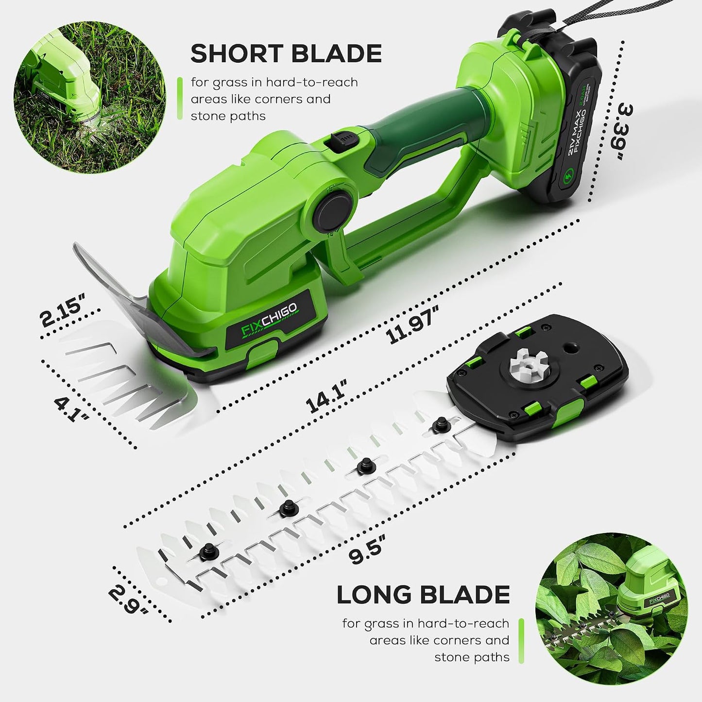 21V Cordless Hedge Trimmer, 2 in 1 Handheld Bush Trimmer Compatible with MAKITA 21V Battery(Battery not Included), Electric Grass Shear for Garden Yard Lawn Care, Powerful & Lightweight