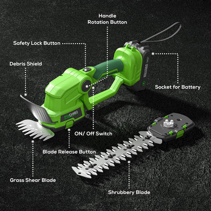 21V Cordless Hedge Trimmer, 2 in 1 Handheld Bush Trimmer Compatible with MAKITA 21V Battery(Battery not Included), Electric Grass Shear for Garden Yard Lawn Care, Powerful & Lightweight