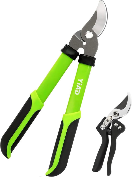 Pruning Shears and Garden Loppers 2pc Set, 15" Branch Cutter