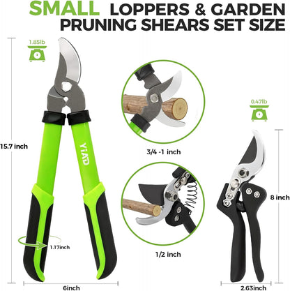 Pruning Shears and Garden Loppers 2pc Set, 15" Branch Cutter