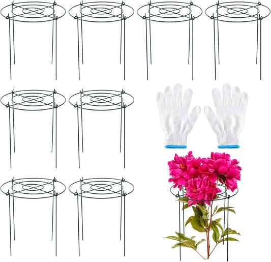 8 Pack Heavy Duty Metal Peony Cage and Supports, 4 Legs Plant Support Ring for Outdoor Plants Rose Sage Peonies Cucumbers Tomato Strawberry(11.8" Dx16 H)