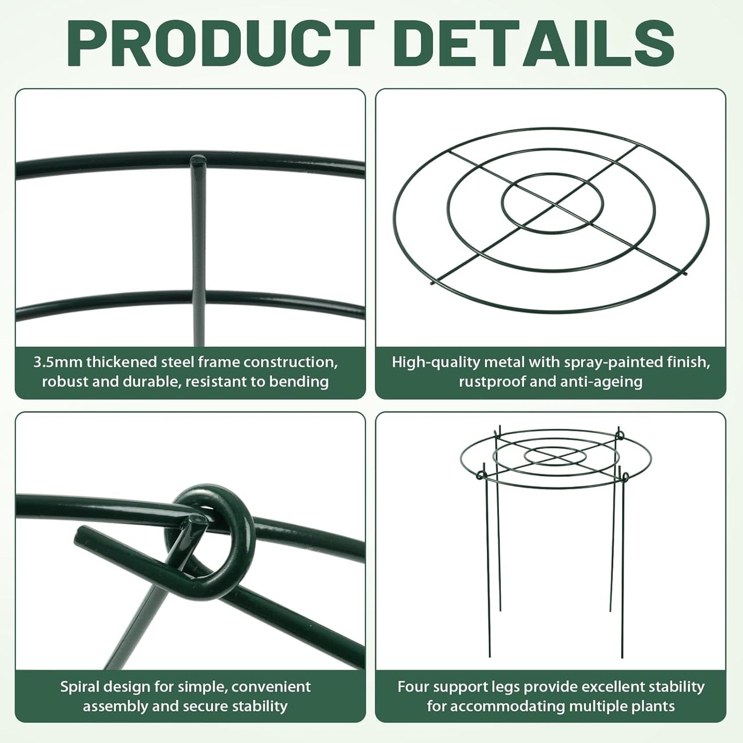 8 Pack Heavy Duty Metal Peony Cage and Supports, 4 Legs Plant Support Ring for Outdoor Plants Rose Sage Peonies Cucumbers Tomato Strawberry(11.8" Dx16 H)