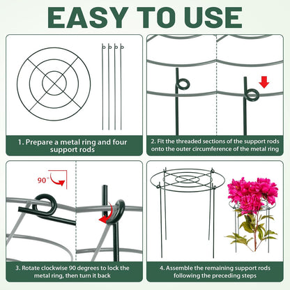 8 Pack Heavy Duty Metal Peony Cage and Supports, 4 Legs Plant Support Ring for Outdoor Plants Rose Sage Peonies Cucumbers Tomato Strawberry(11.8" Dx16 H)