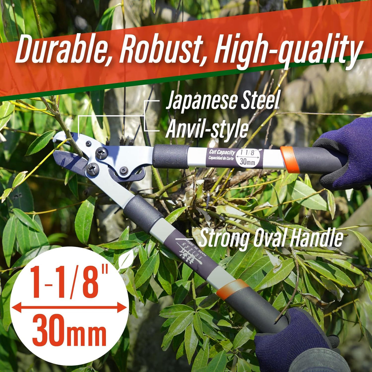 Bypass Hand Loppers 25" - Japanese Branch Cutter Garden Tree Trimmer