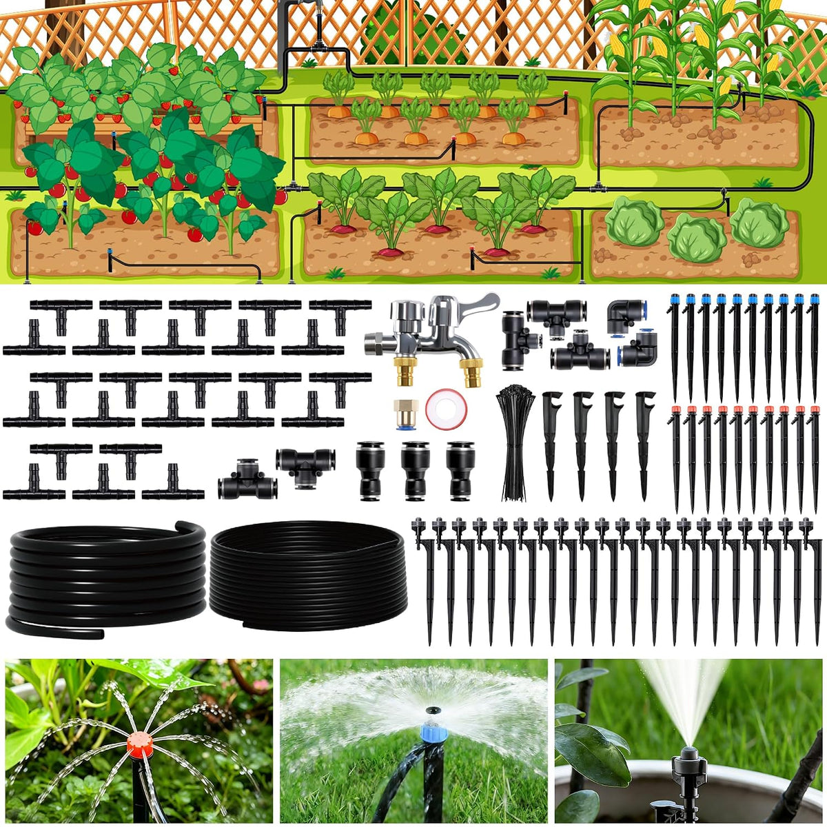 Drip Irrigation System for Garden, 180FT Tubing