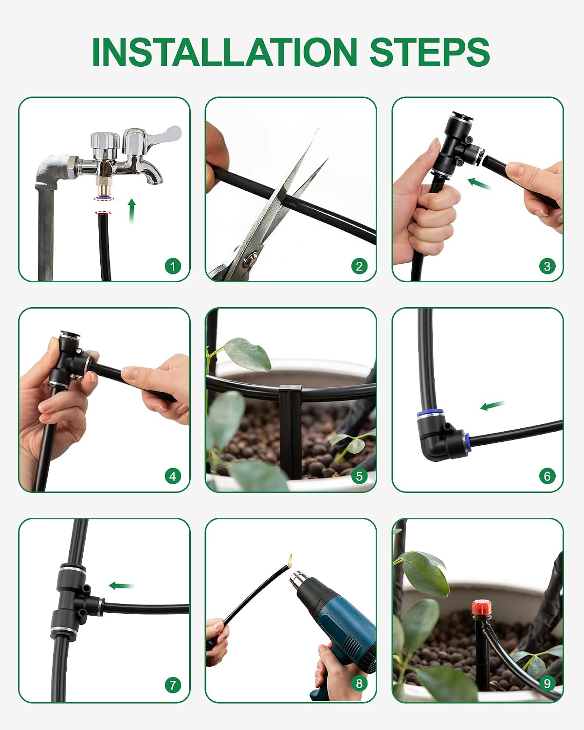 Drip Irrigation System for Garden, 180FT Tubing