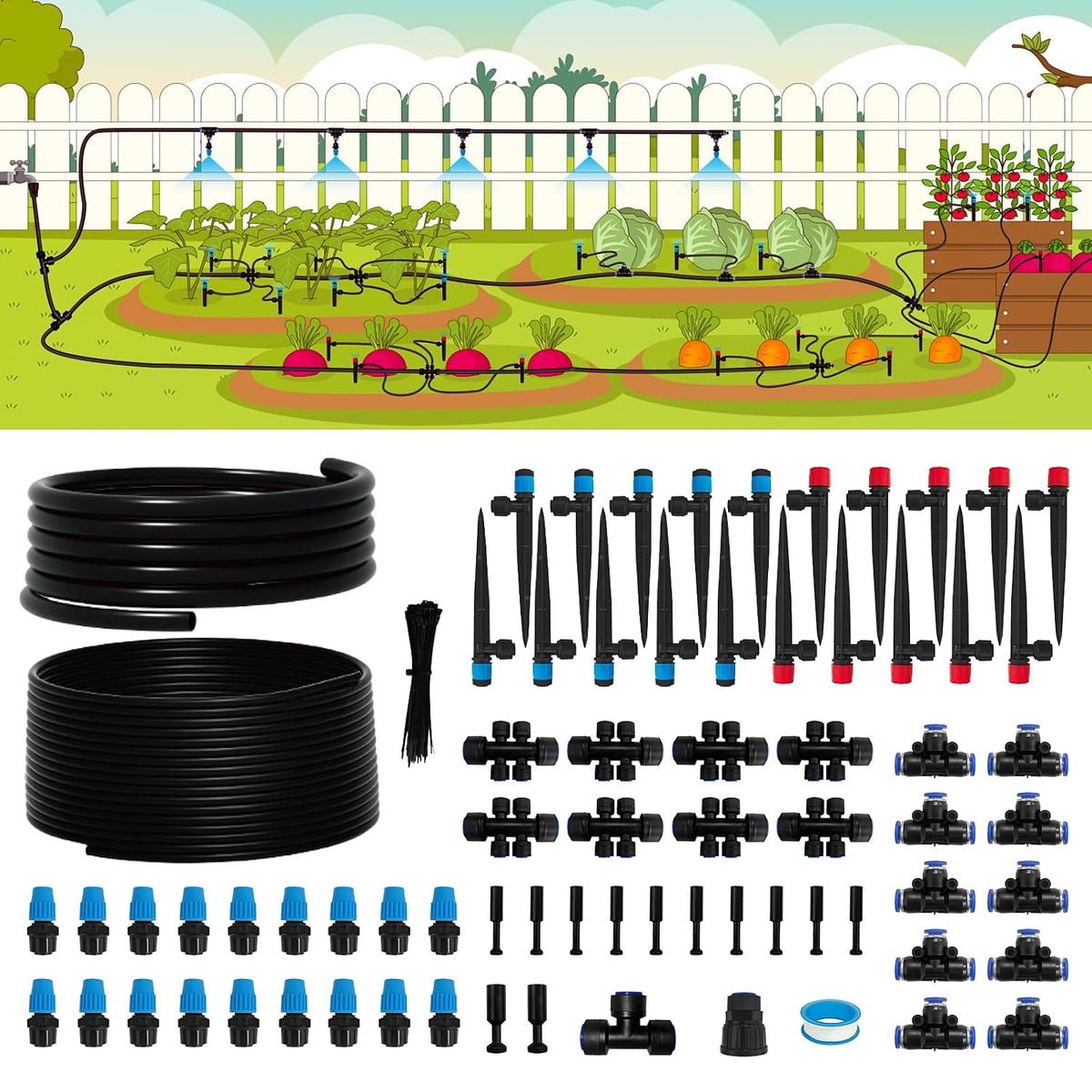 Drip Irrigation System for Garden, 180FT Tubing