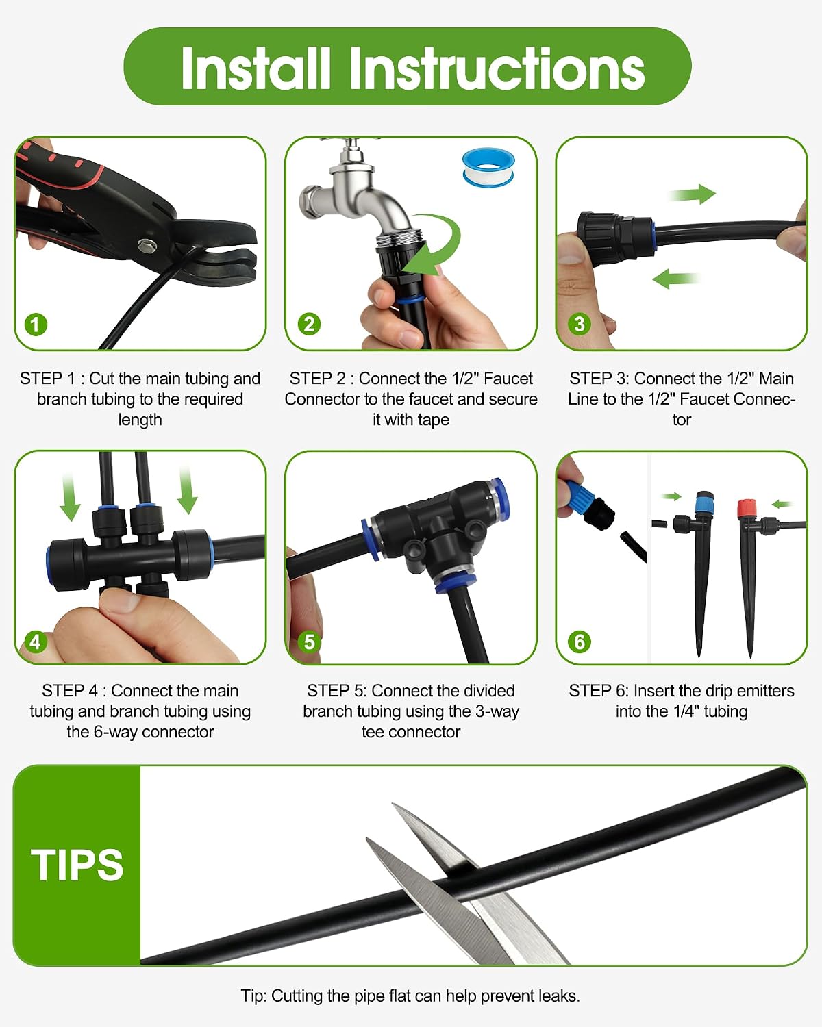 Drip Irrigation System for Garden, 180FT Tubing