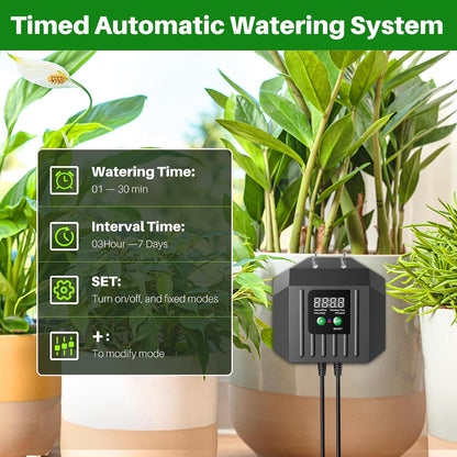 3W Solar Drip Irrigation System, Digital Programmable Smart Watering Kit with 2200mAh Battery for 15 Potted Plants Indoor/Outdoor Use