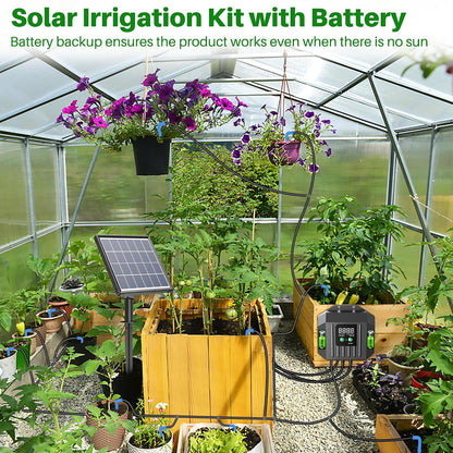 3W Solar Drip Irrigation System, Digital Programmable Smart Watering Kit with 2200mAh Battery for 15 Potted Plants Indoor/Outdoor Use