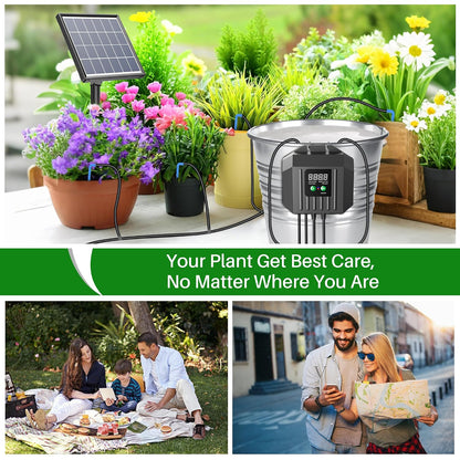 3W Solar Drip Irrigation System, Digital Programmable Smart Watering Kit with 2200mAh Battery for 15 Potted Plants Indoor/Outdoor Use