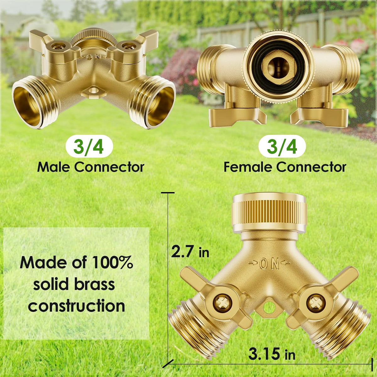 2 Way Brass Garden Hose Splitter