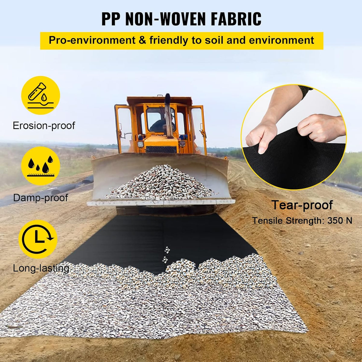 4FTx300FT Premium Heavy Duty Weed Barrier Landscape Fabric, 3.2OZ Woven Geotextile Fabric Under Gravel, High Permeability for Weed Blocker Weed Mat, Driveway Fabric, Weed Control Garden Cloth