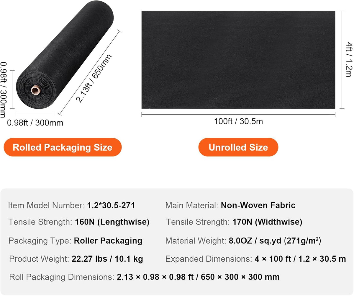 4FTx300FT Premium Heavy Duty Weed Barrier Landscape Fabric, 3.2OZ Woven Geotextile Fabric Under Gravel, High Permeability for Weed Blocker Weed Mat, Driveway Fabric, Weed Control Garden Cloth