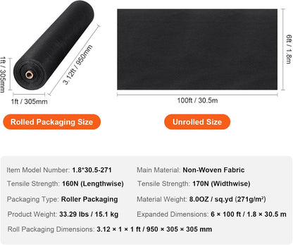 4FTx300FT Premium Heavy Duty Weed Barrier Landscape Fabric, 3.2OZ Woven Geotextile Fabric Under Gravel, High Permeability for Weed Blocker Weed Mat, Driveway Fabric, Weed Control Garden Cloth