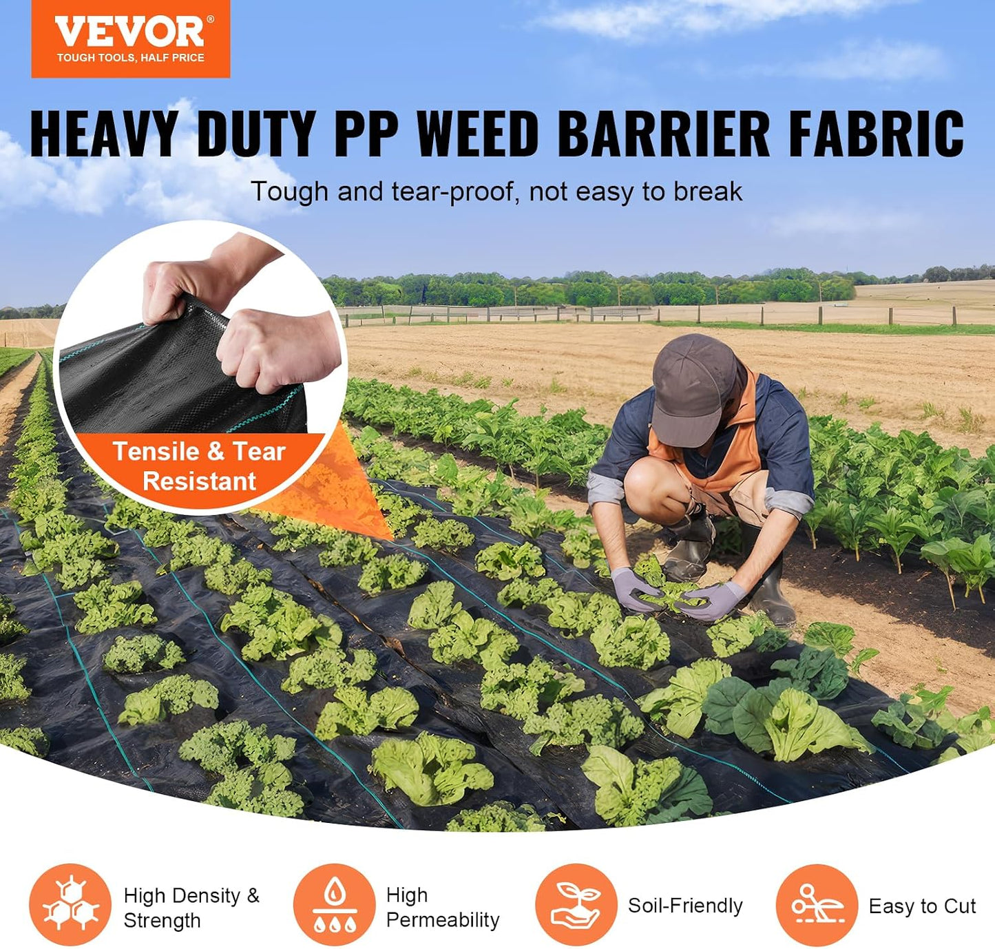 4FTx300FT Premium Heavy Duty Weed Barrier Landscape Fabric, 3.2OZ Woven Geotextile Fabric Under Gravel, High Permeability for Weed Blocker Weed Mat, Driveway Fabric, Weed Control Garden Cloth