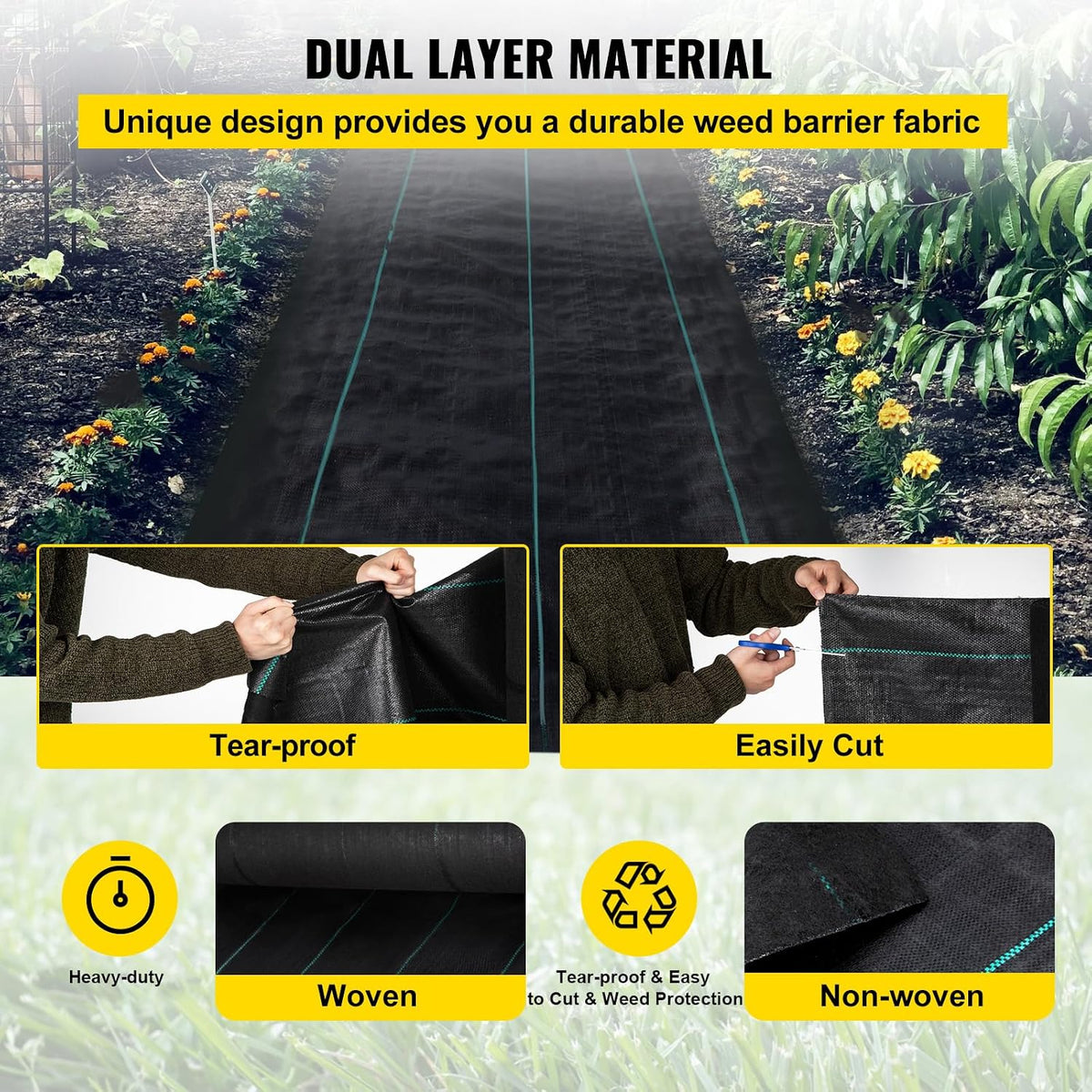 4FTx300FT Premium Heavy Duty Weed Barrier Landscape Fabric, 3.2OZ Woven Geotextile Fabric Under Gravel, High Permeability for Weed Blocker Weed Mat, Driveway Fabric, Weed Control Garden Cloth