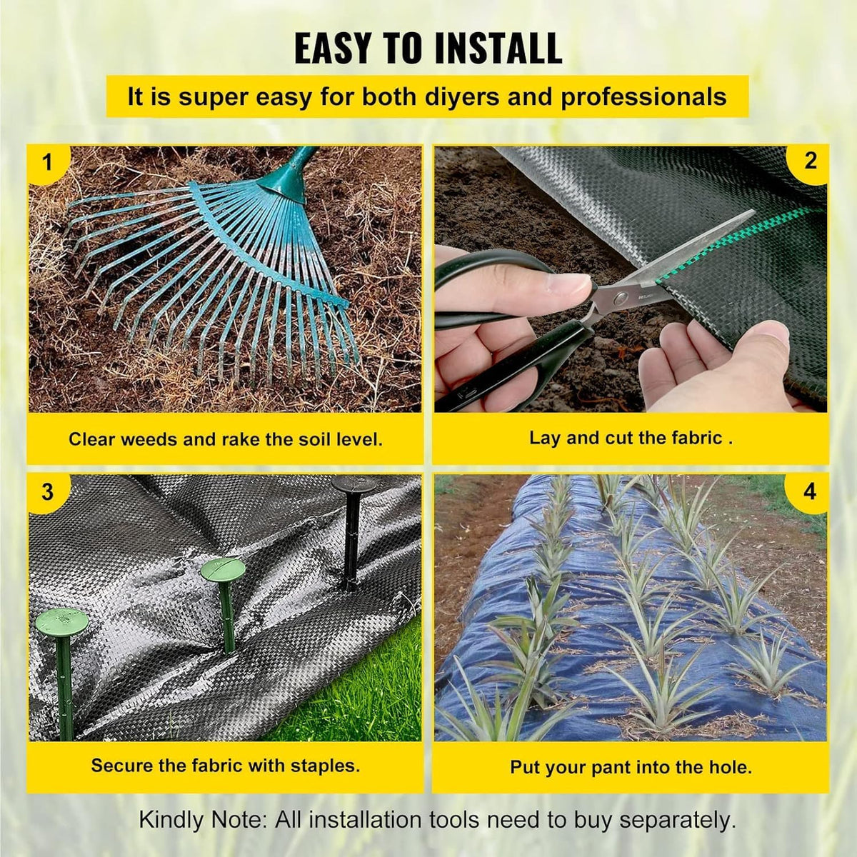 4FTx300FT Premium Heavy Duty Weed Barrier Landscape Fabric, 3.2OZ Woven Geotextile Fabric Under Gravel, High Permeability for Weed Blocker Weed Mat, Driveway Fabric, Weed Control Garden Cloth