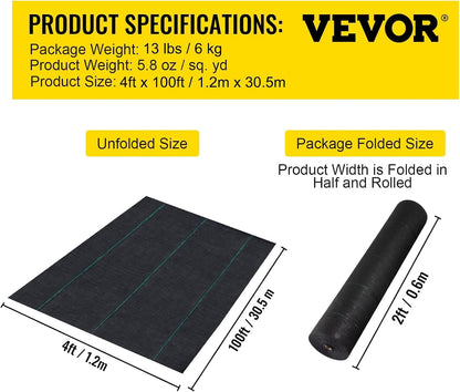 4FTx300FT Premium Heavy Duty Weed Barrier Landscape Fabric, 3.2OZ Woven Geotextile Fabric Under Gravel, High Permeability for Weed Blocker Weed Mat, Driveway Fabric, Weed Control Garden Cloth