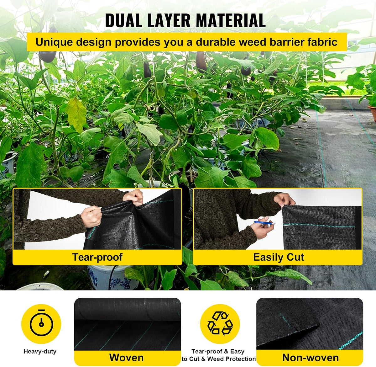 4FTx300FT Premium Heavy Duty Weed Barrier Landscape Fabric, 3.2OZ Woven Geotextile Fabric Under Gravel, High Permeability for Weed Blocker Weed Mat, Driveway Fabric, Weed Control Garden Cloth
