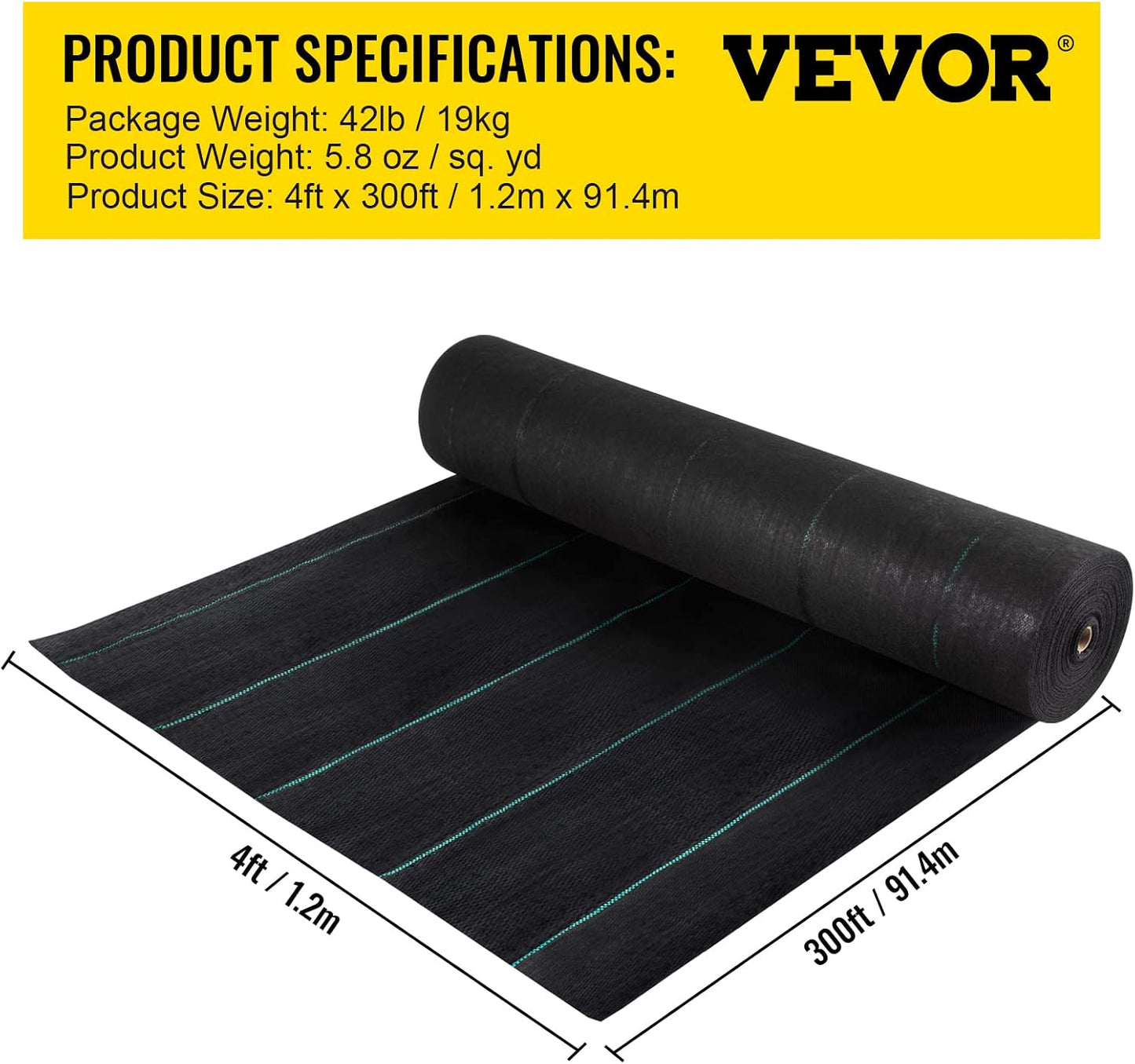 4FTx300FT Premium Heavy Duty Weed Barrier Landscape Fabric, 3.2OZ Woven Geotextile Fabric Under Gravel, High Permeability for Weed Blocker Weed Mat, Driveway Fabric, Weed Control Garden Cloth