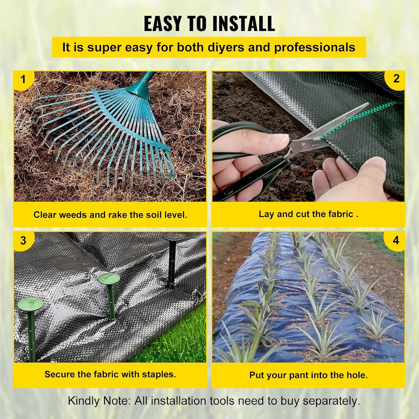 4FTx300FT Premium Heavy Duty Weed Barrier Landscape Fabric, 3.2OZ Woven Geotextile Fabric Under Gravel, High Permeability for Weed Blocker Weed Mat, Driveway Fabric, Weed Control Garden Cloth