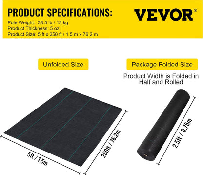 4FTx300FT Premium Heavy Duty Weed Barrier Landscape Fabric, 3.2OZ Woven Geotextile Fabric Under Gravel, High Permeability for Weed Blocker Weed Mat, Driveway Fabric, Weed Control Garden Cloth