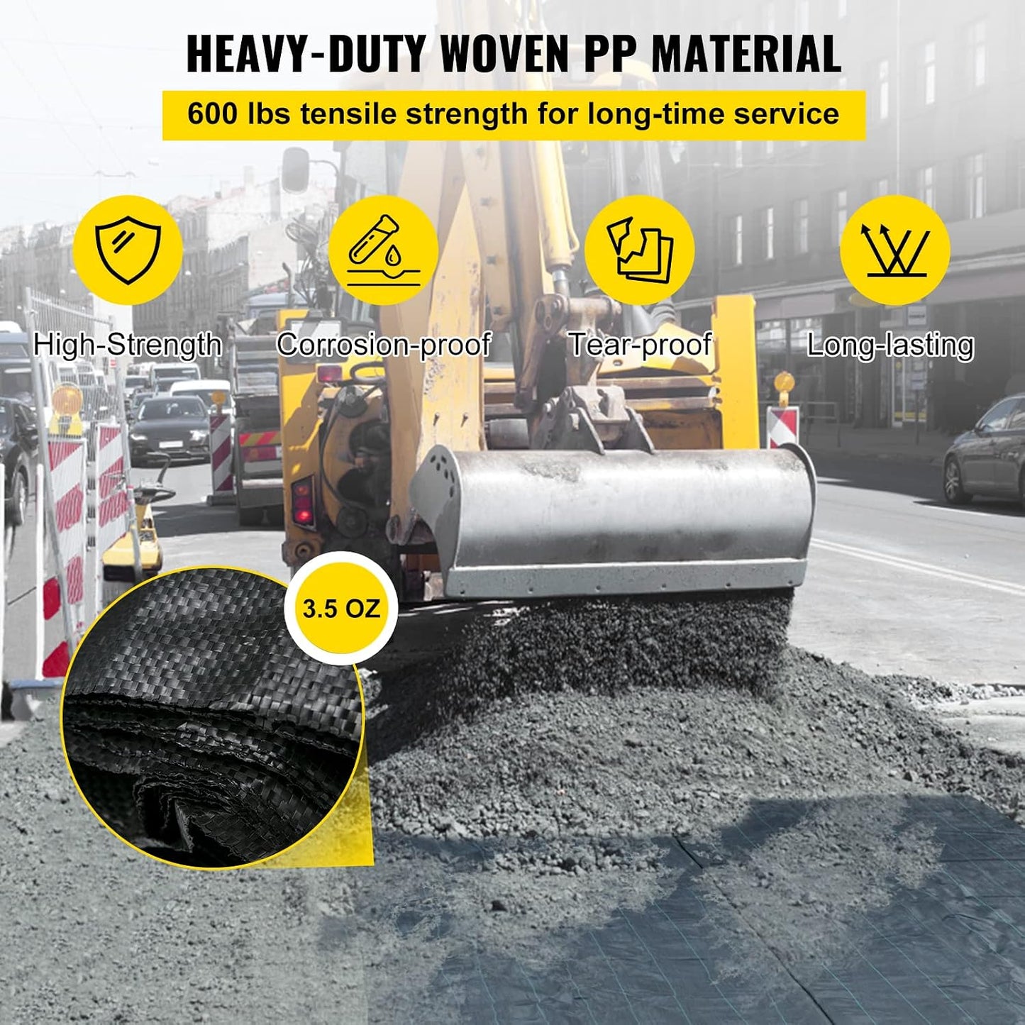 4FTx300FT Premium Heavy Duty Weed Barrier Landscape Fabric, 3.2OZ Woven Geotextile Fabric Under Gravel, High Permeability for Weed Blocker Weed Mat, Driveway Fabric, Weed Control Garden Cloth