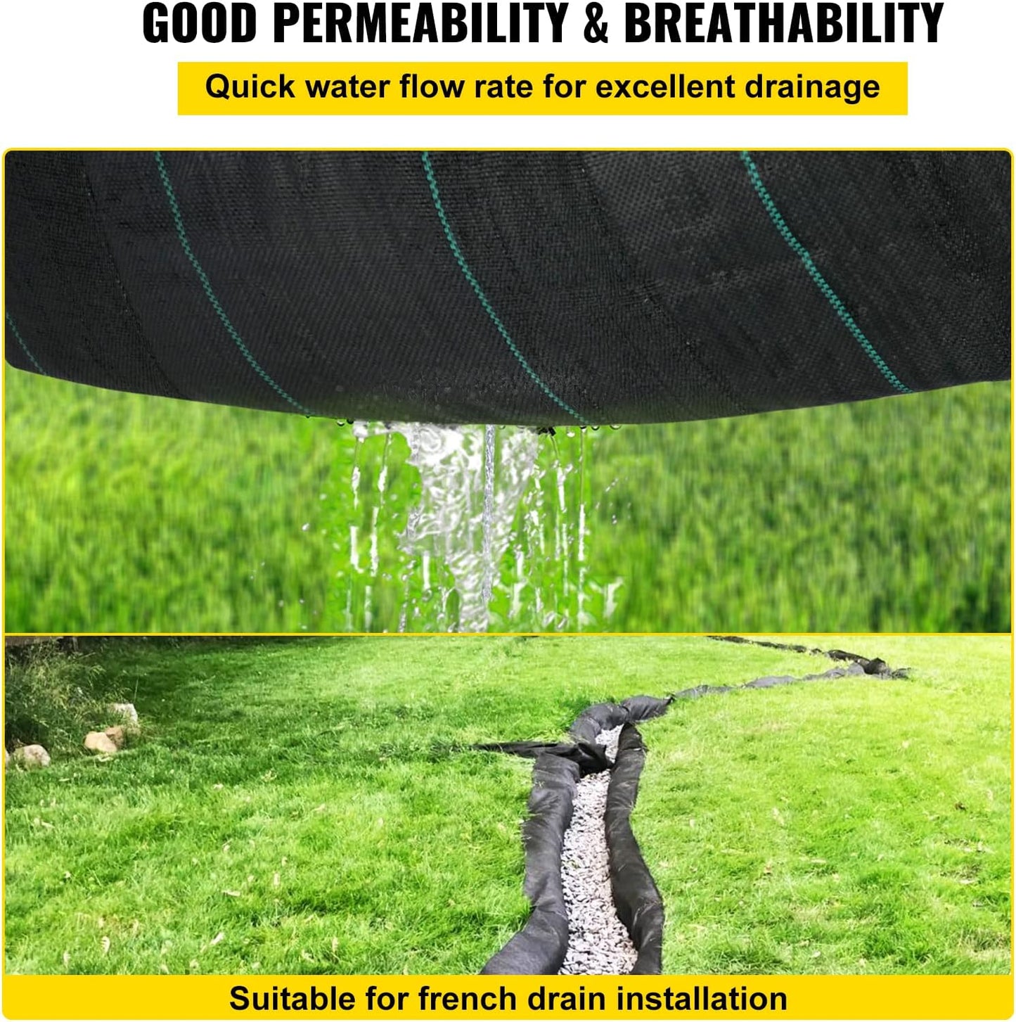 4FTx300FT Premium Heavy Duty Weed Barrier Landscape Fabric, 3.2OZ Woven Geotextile Fabric Under Gravel, High Permeability for Weed Blocker Weed Mat, Driveway Fabric, Weed Control Garden Cloth