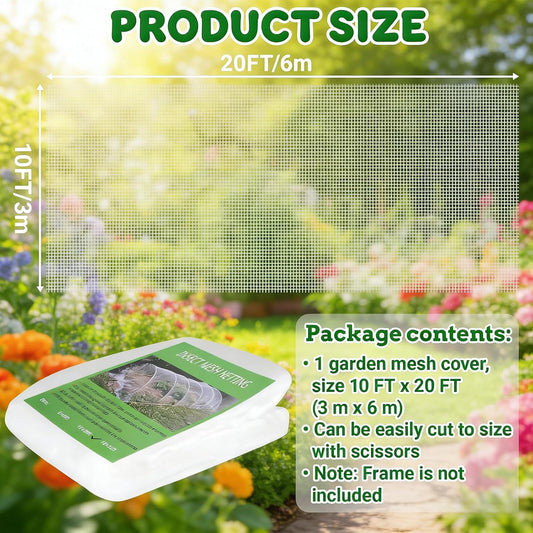 10FT x 20FT Garden Netting Ultra Fine Mesh Netting Plant Cover Insect Bird Netting Barrier for Garden Protection Row Cover for Raised Beds/Greenhouse Vegetables Fruits Flowers Trees