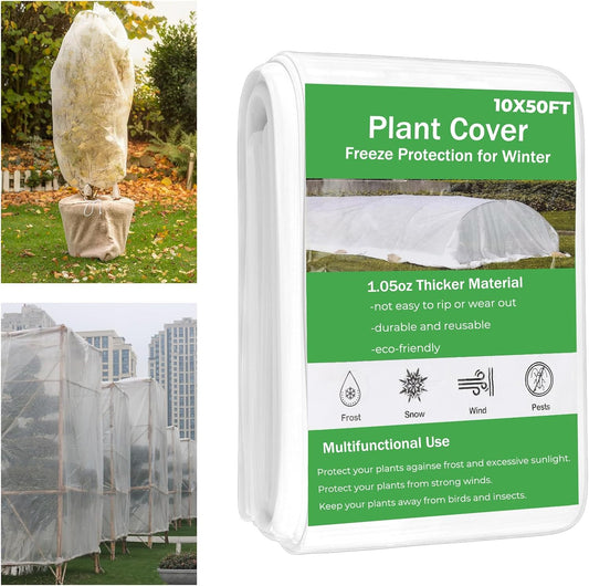 Covers Freeze Protection, 10x50FT Frost Cloth Plant Freeze Protection, Garden Floating Row Covers for Raised Beds/Vegetables Insect/Winter Frost (White)