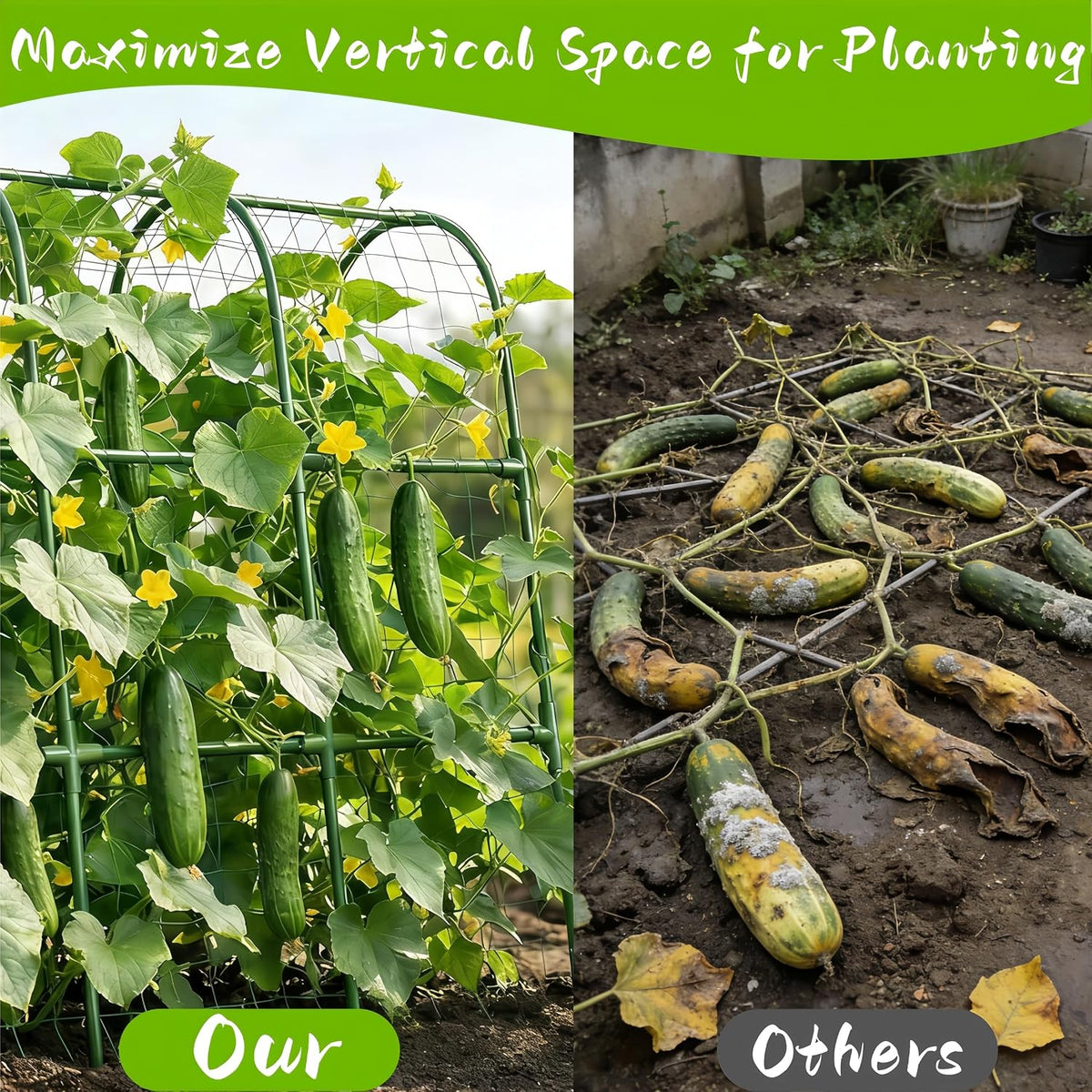 Heavy Duty Cucumber Trellis for Raised Bed, U-Shape Garden Trellis for Climbing Plants Outdoor, Metal Arch Vegetables Trellis, Plant Support for Grape Vine Tomato Pea Bean Squash (Green 48x48X32)