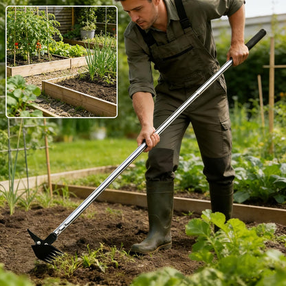 Weed Puller 61" Adjustable Long Handle, 2-in-1 Weed Rake & Crack Weeder with Detachable Head, Stainless Steel Weeding Tool for Lawn, Yard, Garden & Sidewalk Cracks, Weed Remover