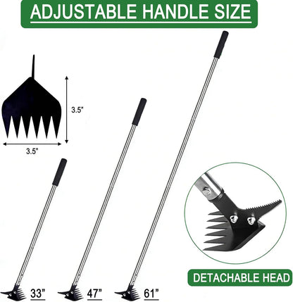 Weed Puller 61" Adjustable Long Handle, 2-in-1 Weed Rake & Crack Weeder with Detachable Head, Stainless Steel Weeding Tool for Lawn, Yard, Garden & Sidewalk Cracks, Weed Remover
