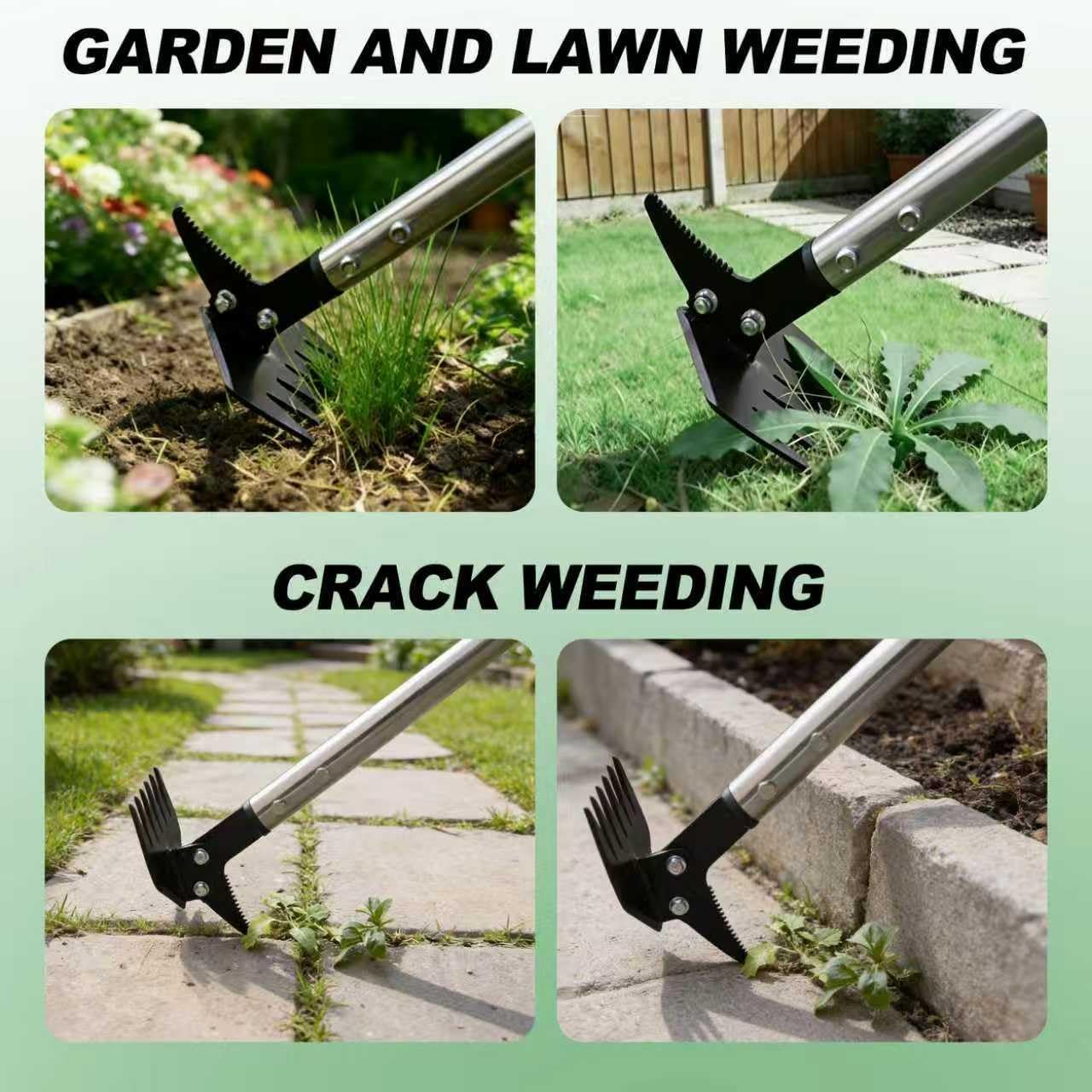 Weed Puller 61" Adjustable Long Handle, 2-in-1 Weed Rake & Crack Weeder with Detachable Head, Stainless Steel Weeding Tool for Lawn, Yard, Garden & Sidewalk Cracks, Weed Remover
