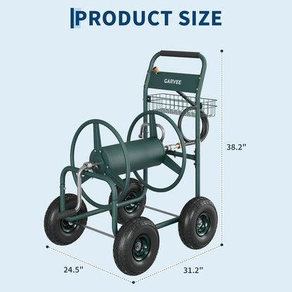 Garden Hose Reel Cart with Wheels, Hold Up to 300 ft of 5/8" Hose