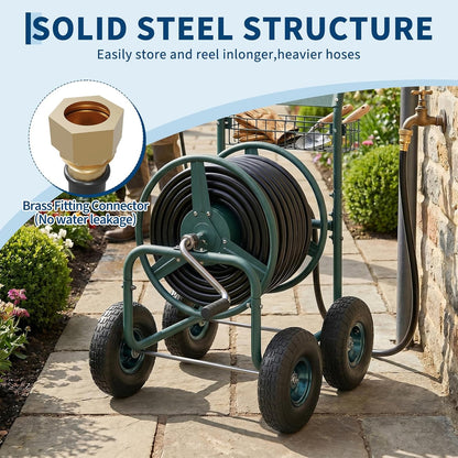 Garden Hose Reel Cart with Wheels, Hold Up to 300 ft of 5/8" Hose