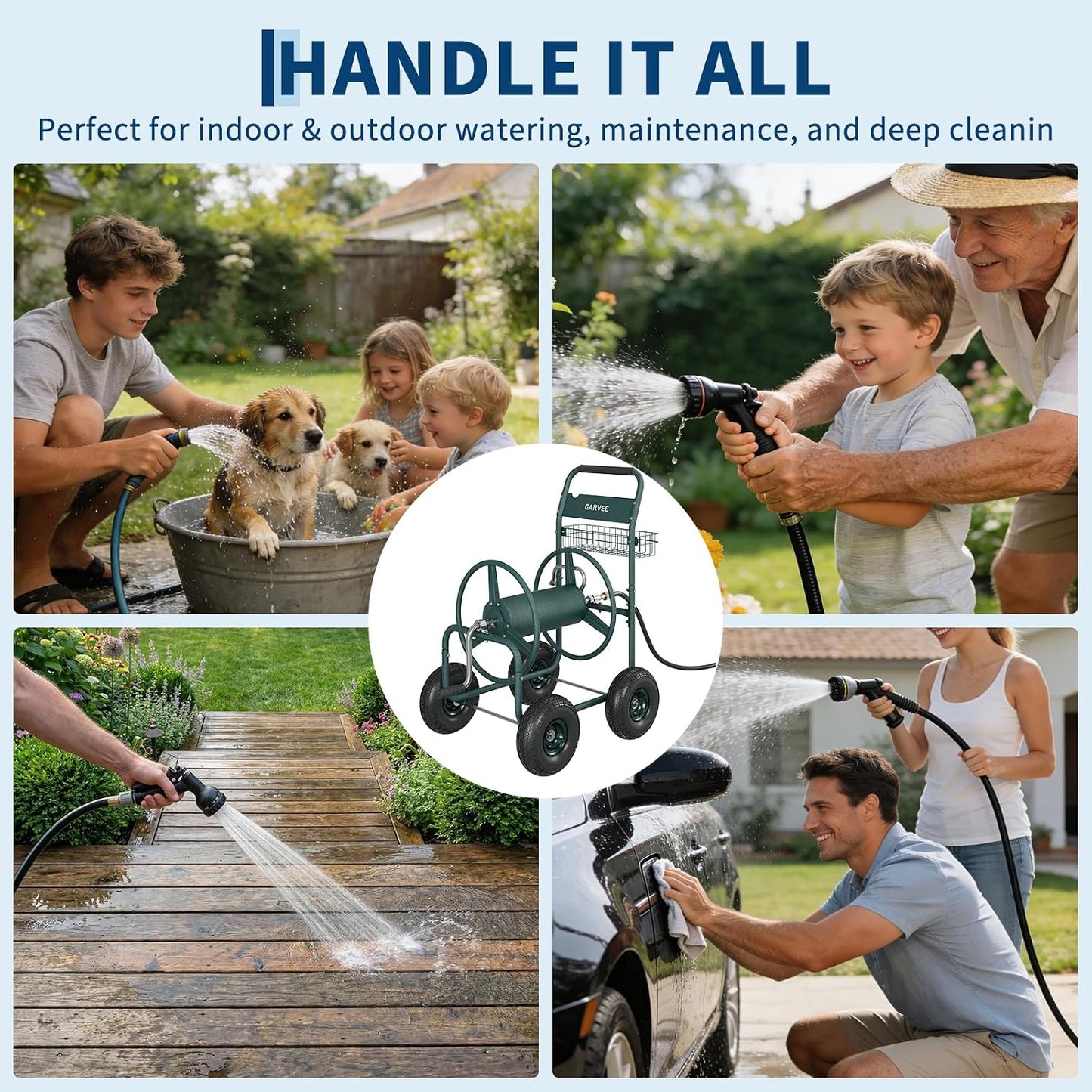 Garden Hose Reel Cart with Wheels, Hold Up to 300 ft of 5/8" Hose