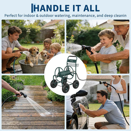 Garden Hose Reel Cart with Wheels, Hold Up to 300 ft of 5/8" Hose