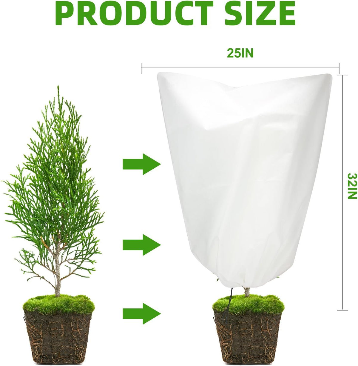 3 Packs Plant Covers Freeze Protection, 25" x 32" 2.25 oz Frost Cloth Plant Freeze Protection Tree Jacket Cover for Outdoor Plants Shrubs Potted, Garden Plant Winter Protection Bags with Drawstring