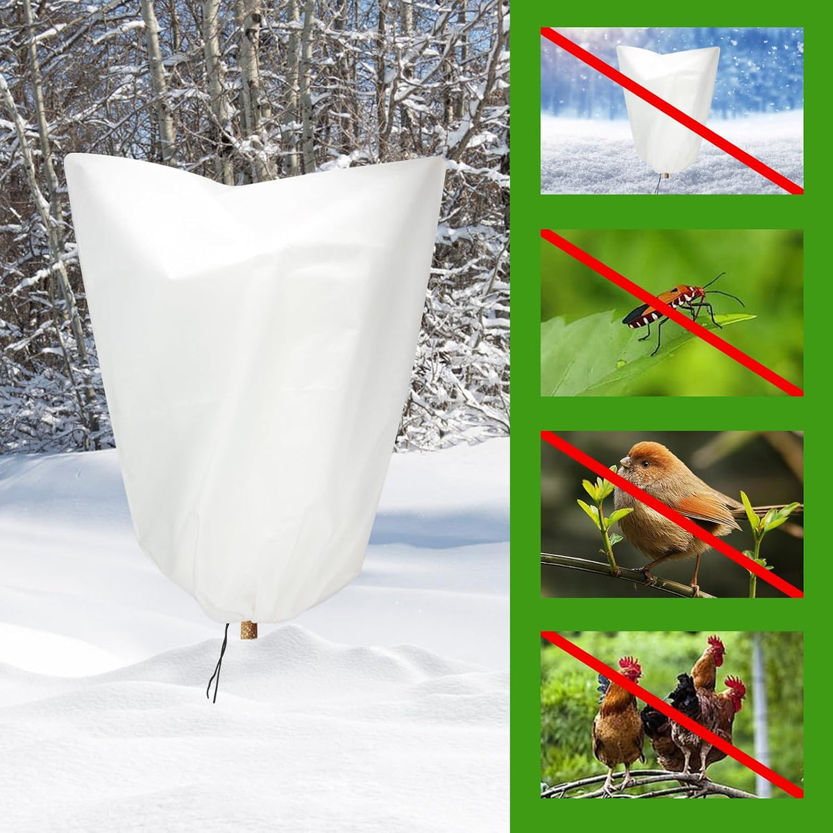 3 Packs Plant Covers Freeze Protection, 25" x 32" 2.25 oz Frost Cloth Plant Freeze Protection Tree Jacket Cover for Outdoor Plants Shrubs Potted, Garden Plant Winter Protection Bags with Drawstring