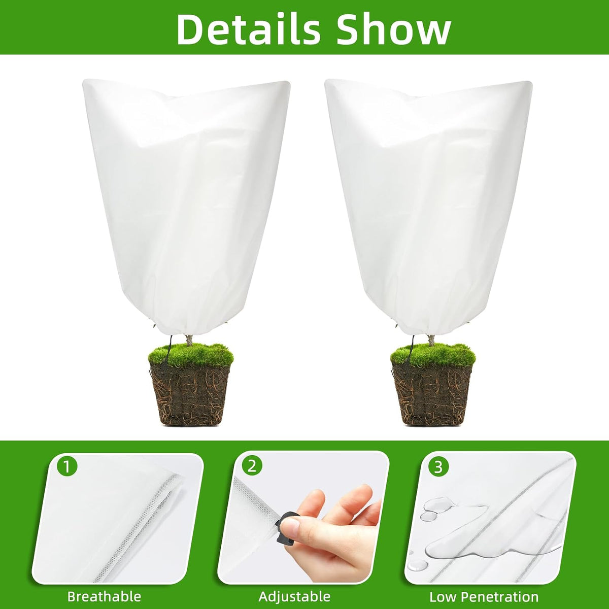3 Packs Plant Covers Freeze Protection, 25" x 32" 2.25 oz Frost Cloth Plant Freeze Protection Tree Jacket Cover for Outdoor Plants Shrubs Potted, Garden Plant Winter Protection Bags with Drawstring
