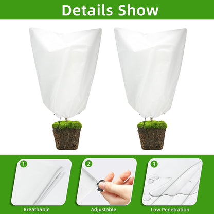 3 Packs Plant Covers Freeze Protection, 25" x 32" 2.25 oz Frost Cloth Plant Freeze Protection Tree Jacket Cover for Outdoor Plants Shrubs Potted, Garden Plant Winter Protection Bags with Drawstring