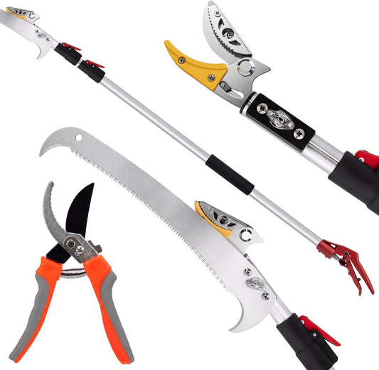 10FT Telescopic Pole Pruner, Extendable Tree Pruner with Fruit Picker