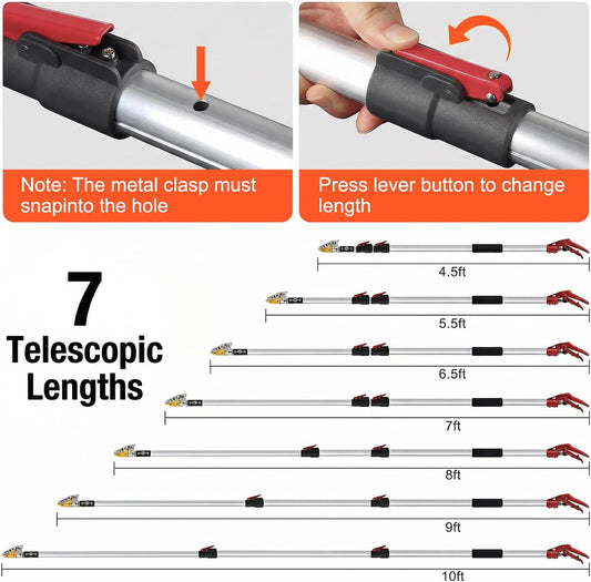 10FT Telescopic Pole Pruner, Extendable Tree Pruner with Fruit Picker