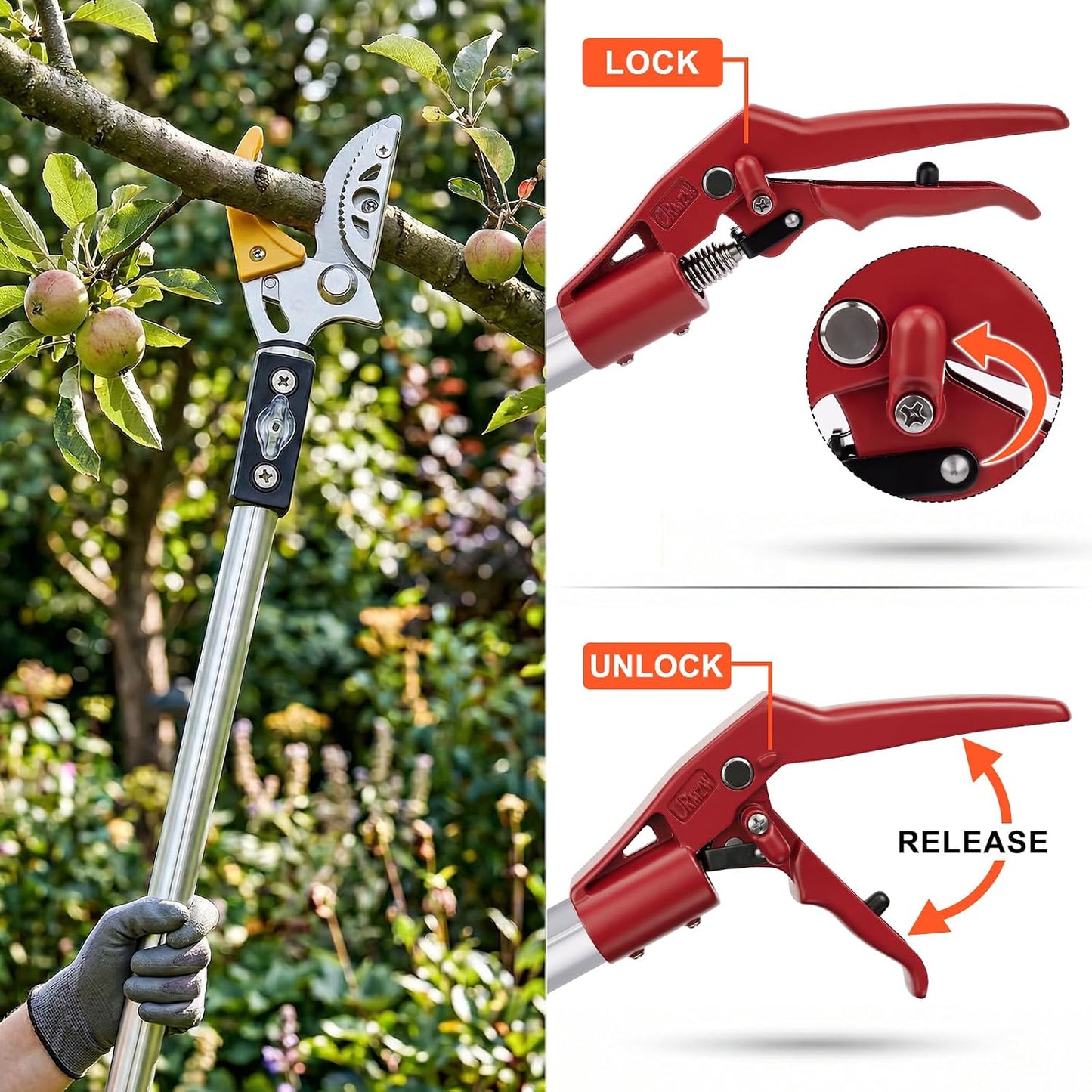 10FT Telescopic Pole Pruner, Extendable Tree Pruner with Fruit Picker