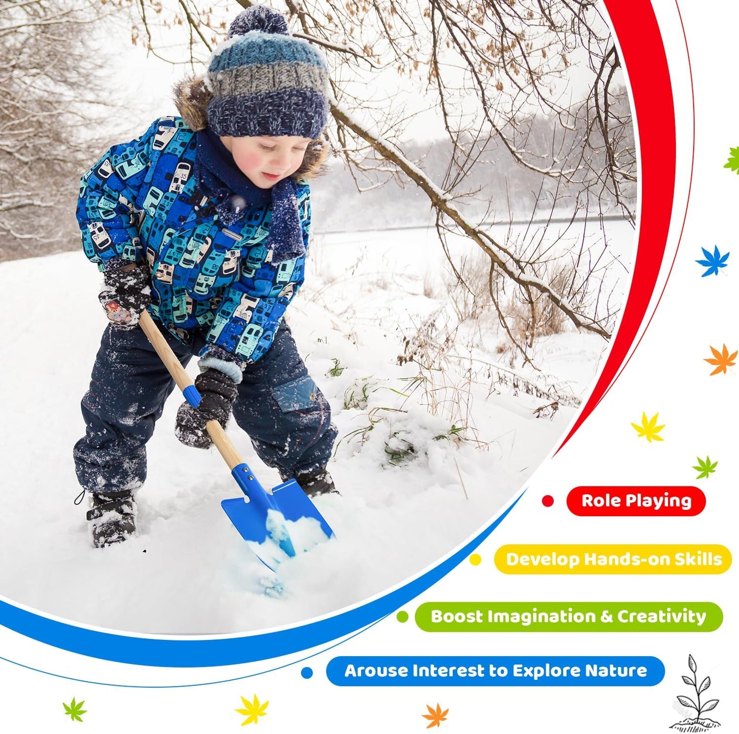 Kids Garden Tool Set 5pcs, Toddler Hoe Rake Shovel Leaf Rake Broom