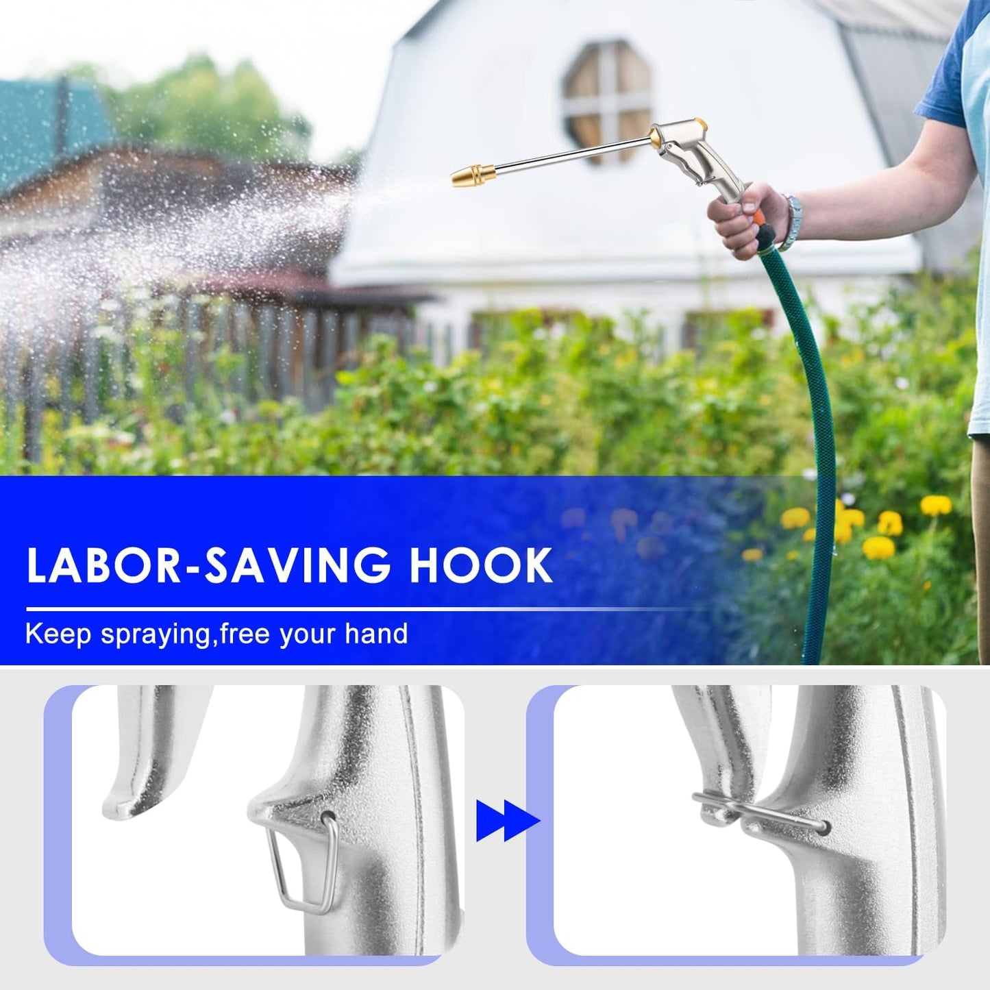 Garden Hose Nozzle, High Pressure Water Hose Nozzle Sprayer Head,fits 3/4” Garden Hose Thread,for Lawn & Garden,Washing Cars,Watering Garden,Cleaning